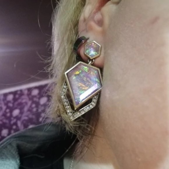 Stunning Purple Iridescent Geometric Drop Earrings - Picture 4 of 4